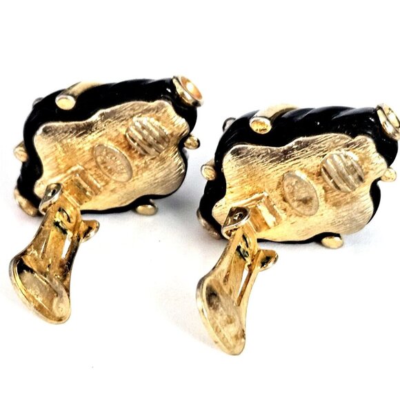 Kenneth Jay Lane Vintage Black Painted Enamel Sea Shell Clip-on Earrings - Picture 3 of 4